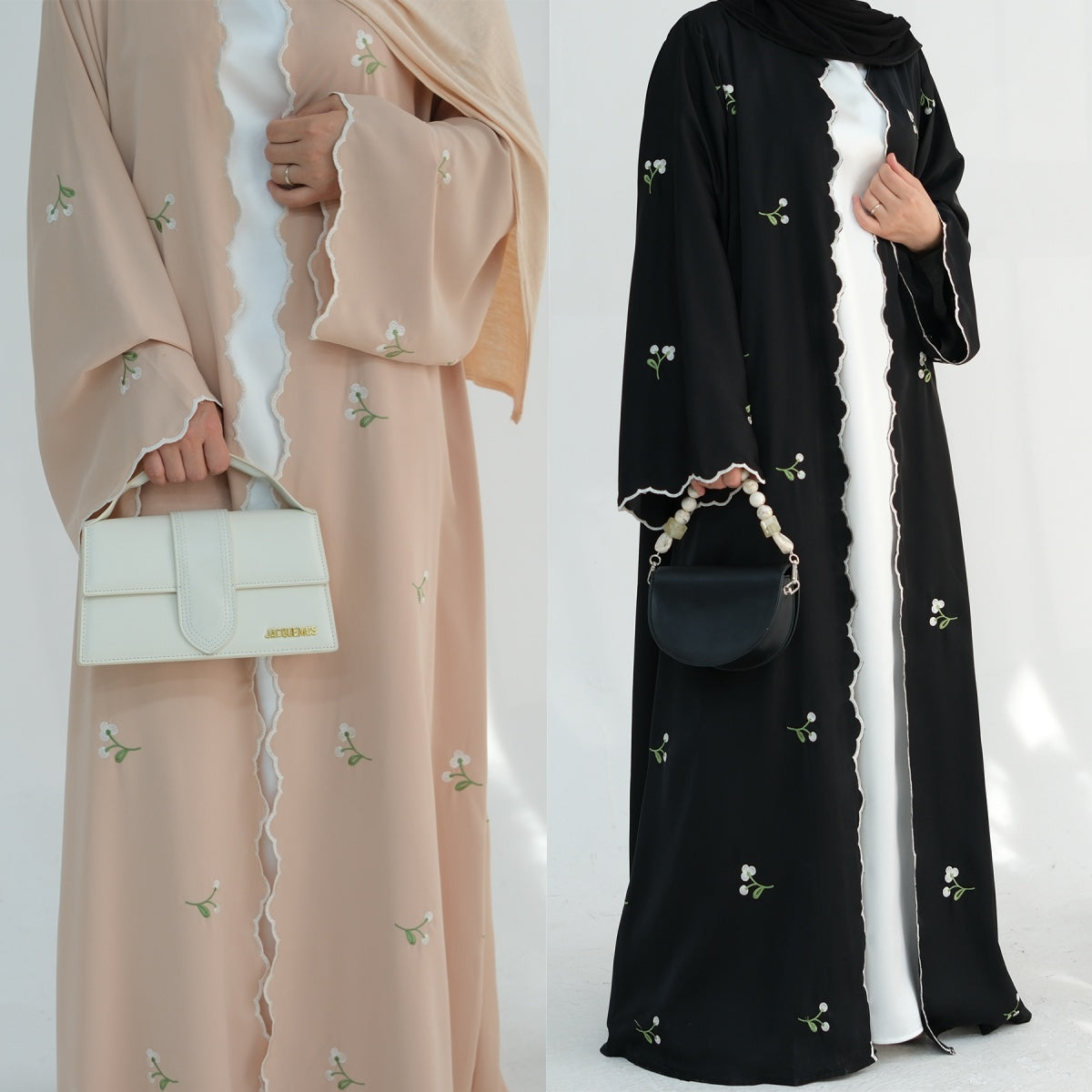 Exquisite Floral Embroidery Open Kimono Abaya – Dubai Muslim Kaftan