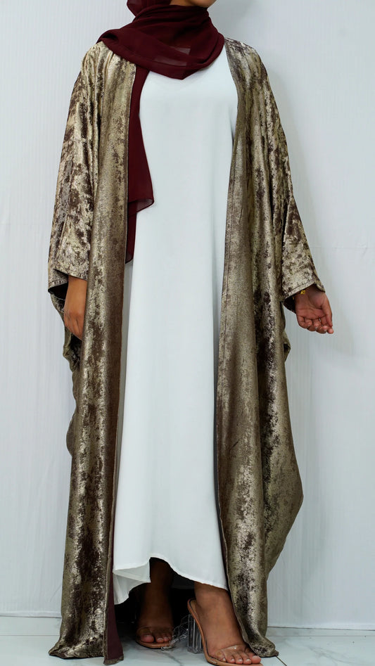 Shimmering Brown & Gold Abaya – Elegance Redefined