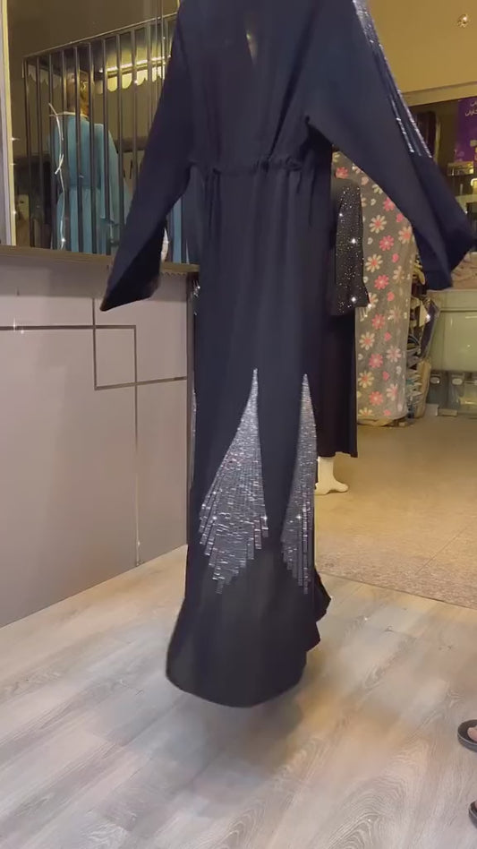 Nida Fabric Silver Stone Design Abaya